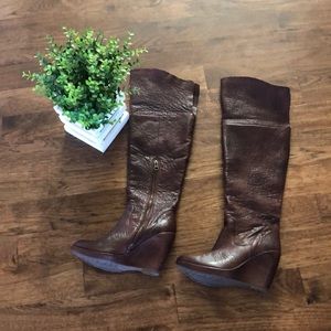 Over the knee leather brown boots